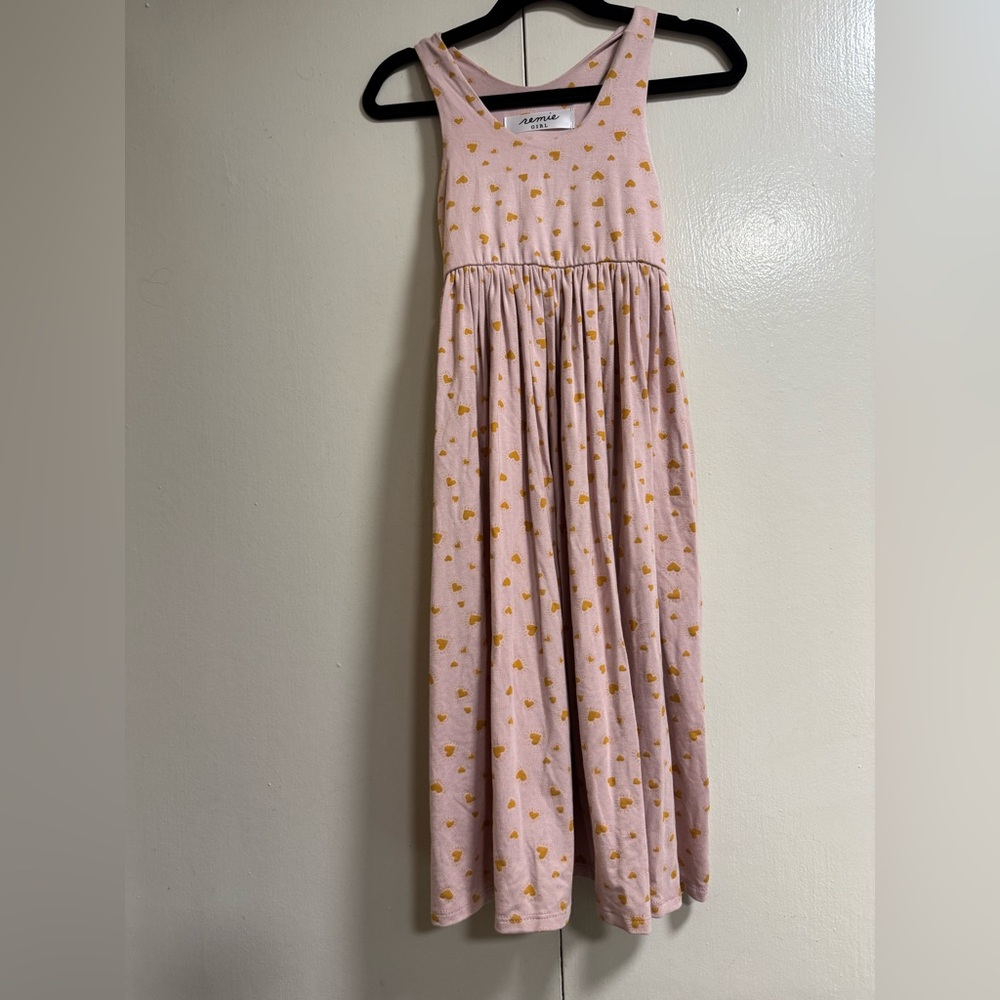 Remie Girl Pink Dress with Yellow Heart Pattern